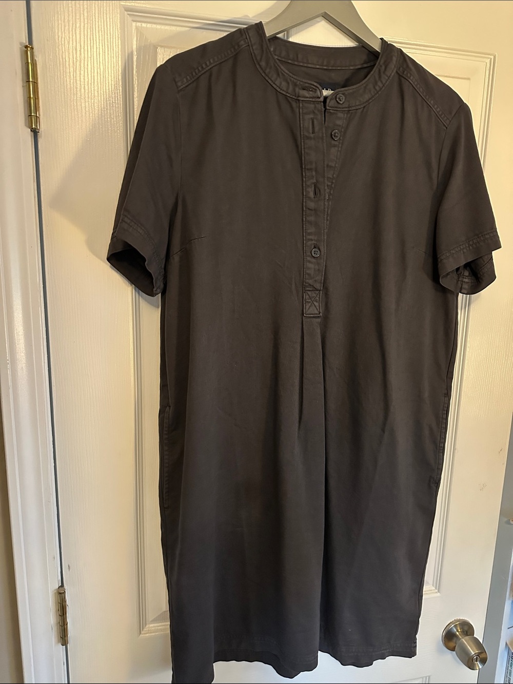 Women’s Short-Sleeve Henley Shirt Dress - Dark Charcoal MTall